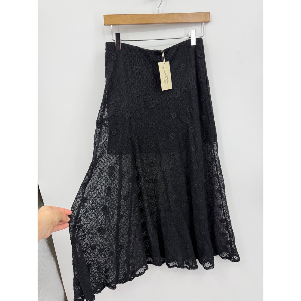 Universal Thread Floral Lace Maxi Skirt Womens XS Black Sheer Boho Embroidered